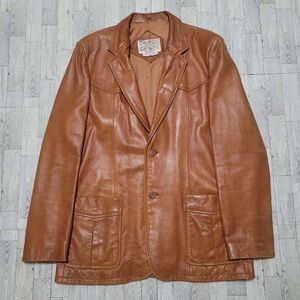 Men's Pardners Sheplers Western Brown Lambskin Leather 2 Button Blazer Size 46L